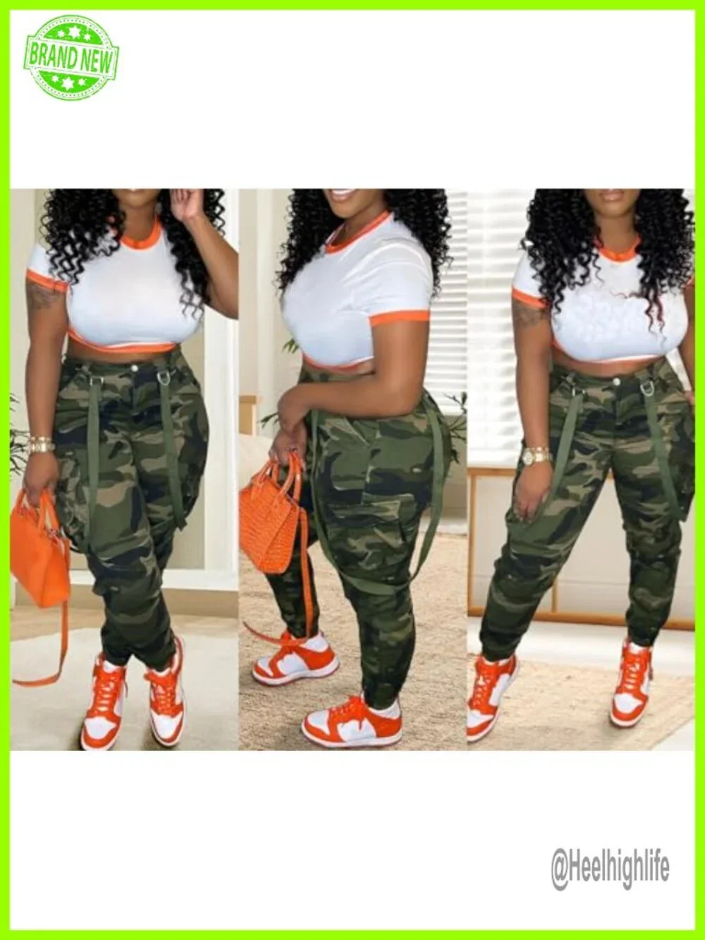High Waisted Stretchy Camo Cargo Pants with Pockets for Women